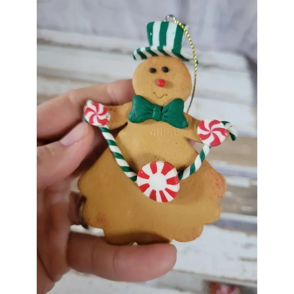 Green gingerbread vintage ornament peppermint Xmas holiday‎ tree candy cane